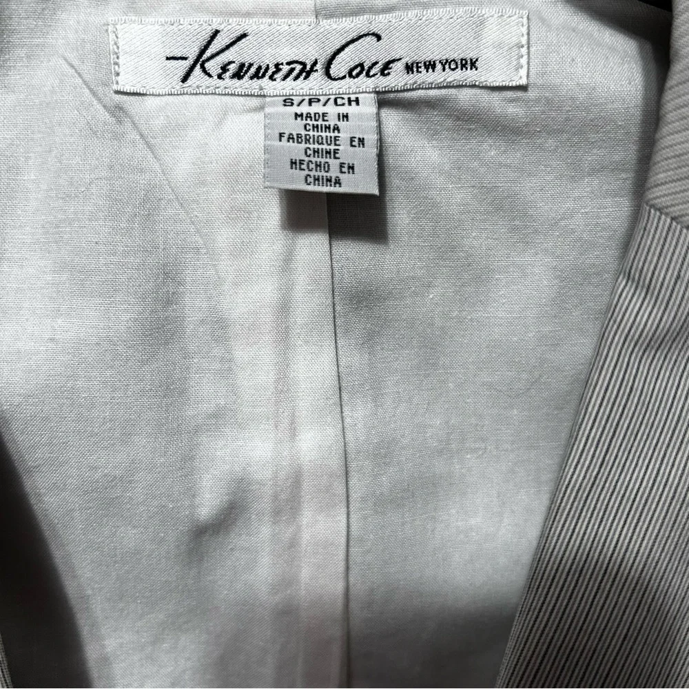 Kenneth Cole Gray Tan Off white Pinstripe Lightweight Casual Blazer Jacket